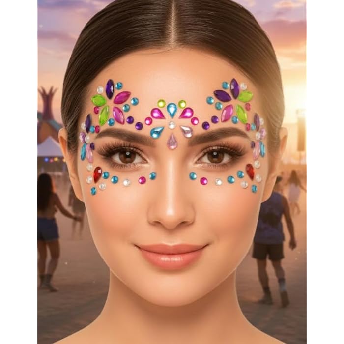 Colorful Crystal Stones Face Stickers Floral Geometric Face Stickers Festival Party Supplies for Women Girls - Image 2